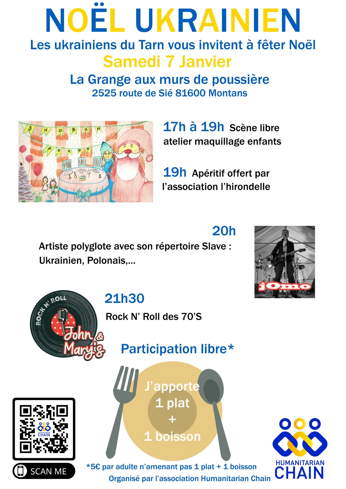 Poster of the Ukrainian Christmas on Saturday 7 January at the Grange aux murs de poussière, Montans