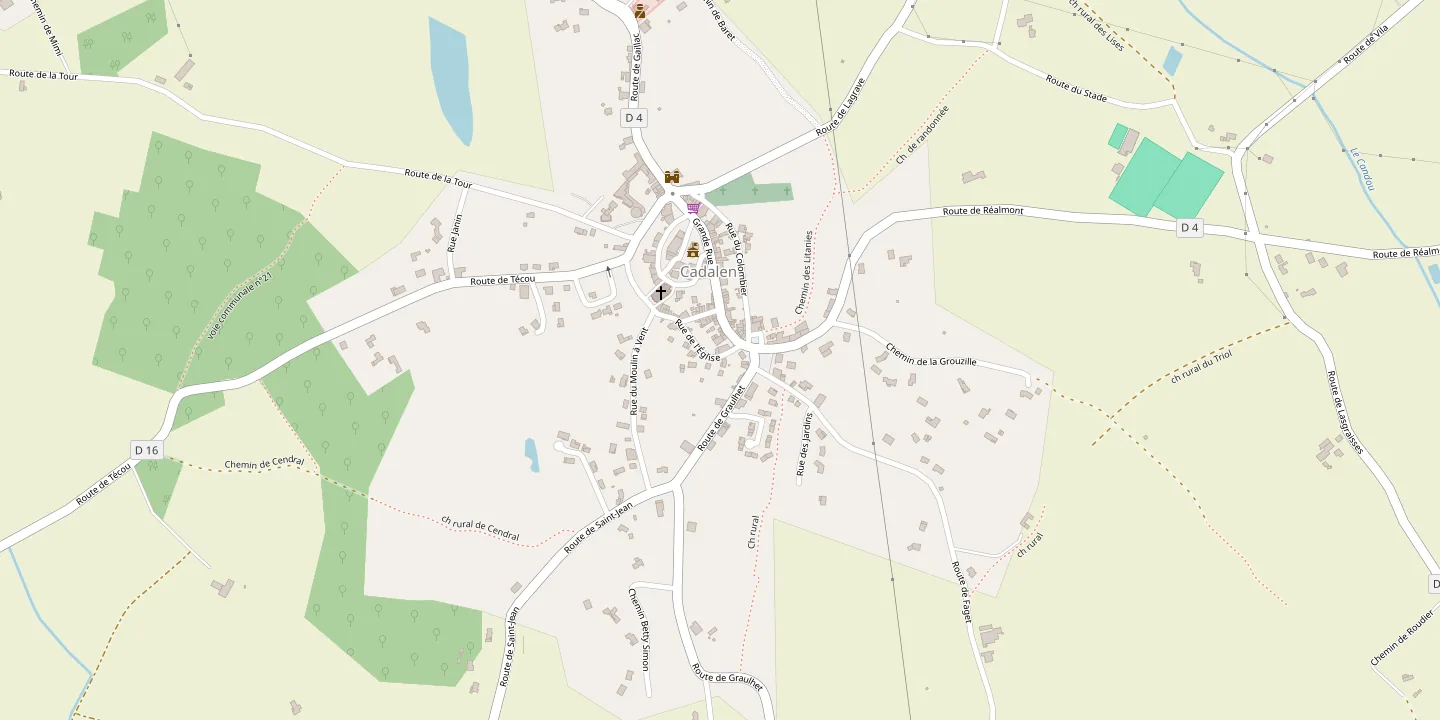 Plan du bourg de Cadalen, autour de la rue de l’Église